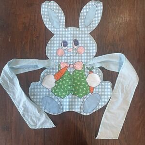 Vtg 60s Baby Kids Panel Apron Bib Blue Gingham Bunny Rabbit Easter Cottagecore